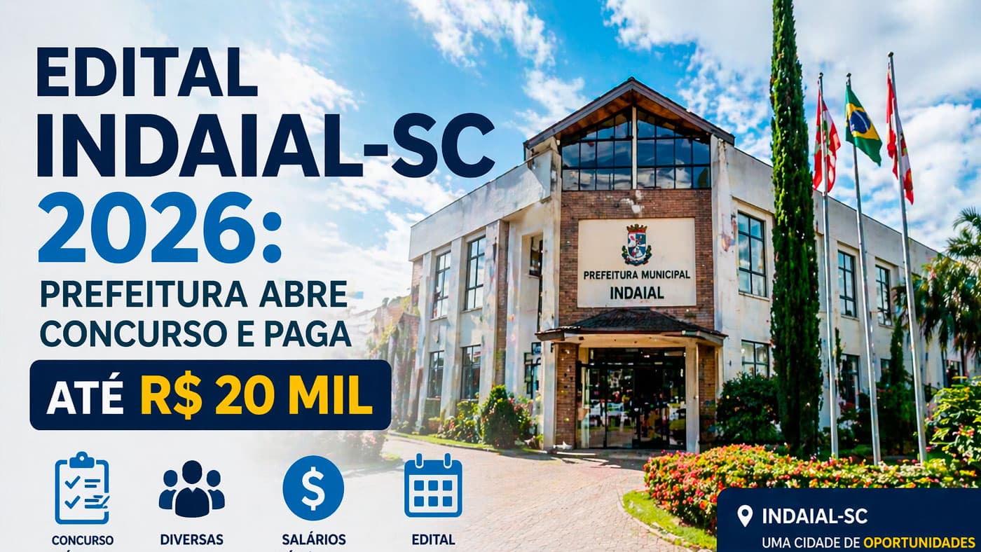 Concurso em Indaial-SC: Prefeitura abre 87 vagas com salários de até R$ 20 mil